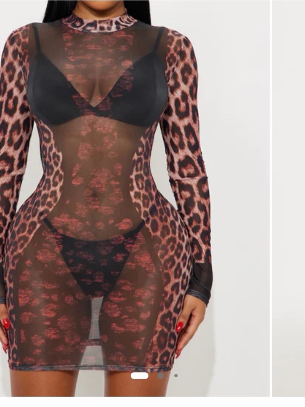 Sheer Leopard Mesh Bodycon Dress - Brown & Black